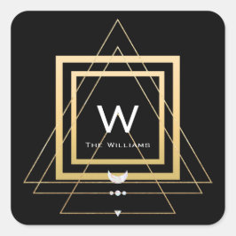 Monogram Square Gold Frame Minimalismus Geometrie Quadratischer Aufkleber
