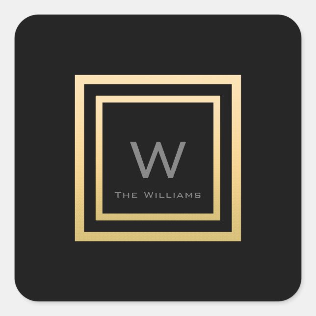 Monogram Square Gold Frame Minimalismus VIP Hochze Quadratischer Aufkleber (Vorderseite)