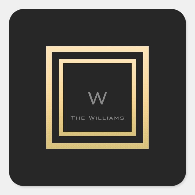 Monogram Square Gold Frame Minimalismus VIP Hochze Quadratischer Aufkleber (Vorderseite)