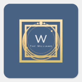 Monogram Square Gold Geometry Smoky Blau Quadratischer Aufkleber