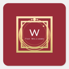 Monogram Square Golden Frame Minimal Geometrie Rot Quadratischer Aufkleber