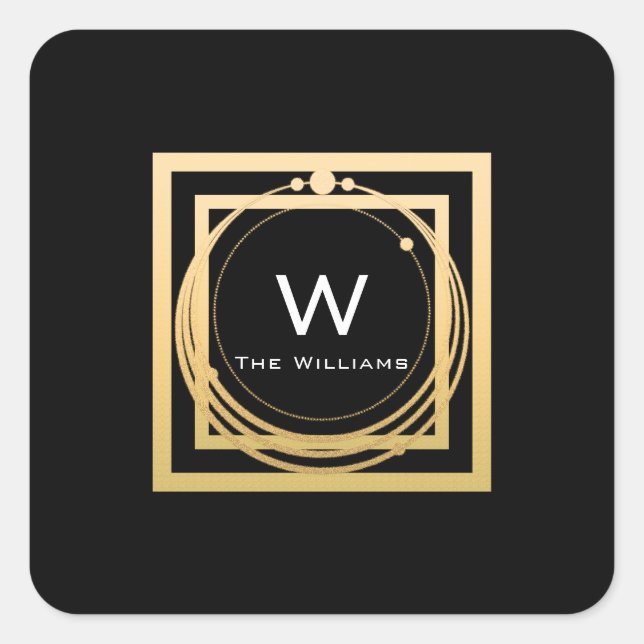 Monogram Square Golden Frame Minimal Geometrie VIP Quadratischer Aufkleber (Vorderseite)