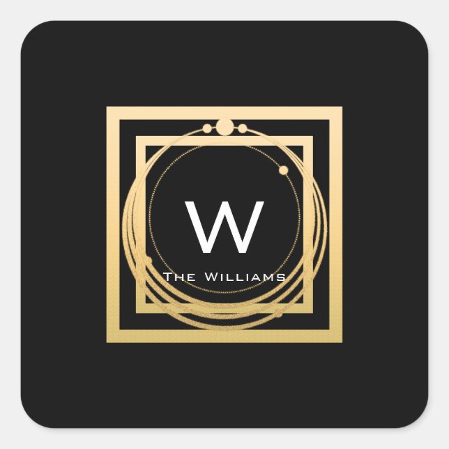 Monogram Square Golden Frame Minimalism Geometrie Quadratischer Aufkleber (Vorderseite)