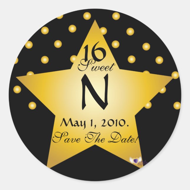 Monogram Star S-16 Polka Dots Save the Date - Cust Runder Aufkleber (Vorderseite)