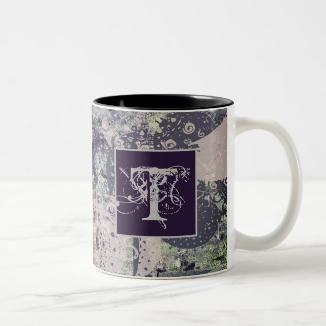 Monogram Steampunk Inspo Funky Mandala Floral Zweifarbige Tasse (Rechts)