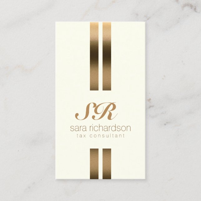 Monogram Steuerberater Elegant Gold Stripe Visitenkarte (Vorderseite)