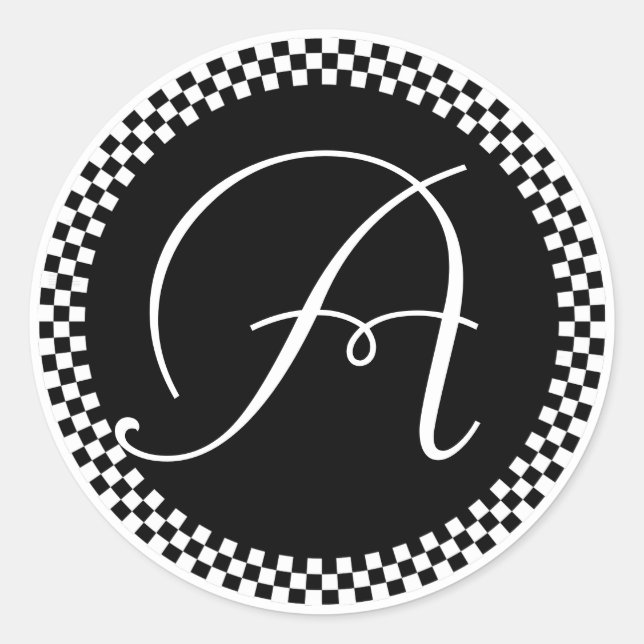 Monogram Sticker Black Checkerboard Circle Design (Vorderseite)