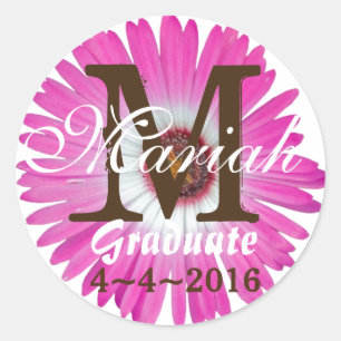 Monogram Stickers Bright Pink Gerbera Daisy Blume