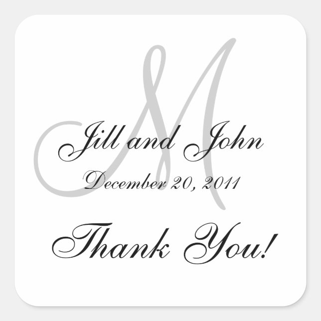 Monogram Stickers Square für Hochzeiten Danke (Vorderseite)
