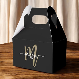 Monogram stilvoll modern Schwarz Gold Geschenkschachtel