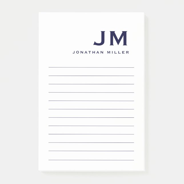 Monogram Stilvoll Moderne Minimalistisch Lined Post-it Klebezettel (Vorderseite)