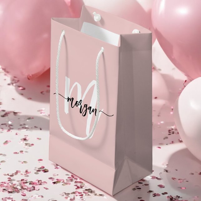 Monogram Stilvoll Modernes Blush Pink Kleine Geschenktüte (Von Creator hochgeladen)