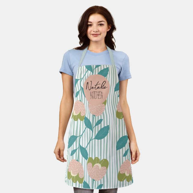 Monogram Stilvoll Modernes Retro Adorable floral Schürze (Getragen)