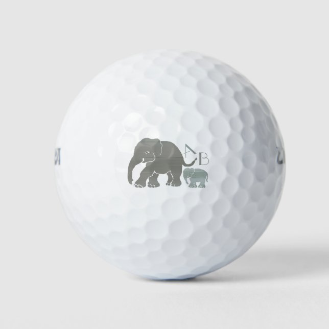 Monogram Stilvolle Graue und Olivenlephanten Golfball (Vorderseite)