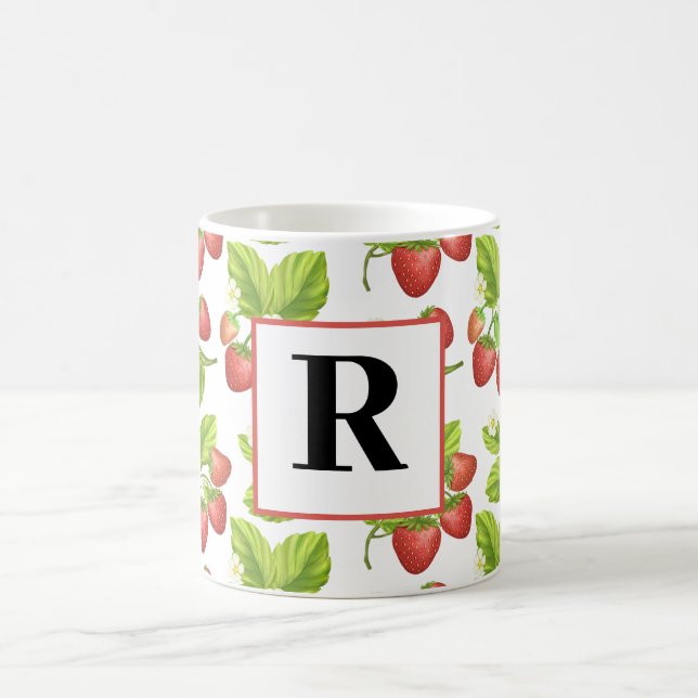Monogram Strawberry Wasserfarben Muster Tasse (Mittel)