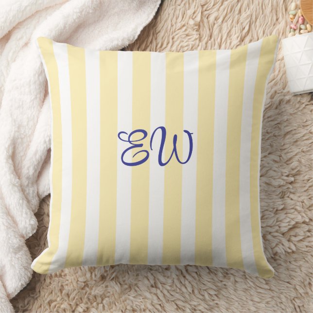 Monogram Stripe Custom Throw Pillow | Lemon Drop Kissen (Decke)