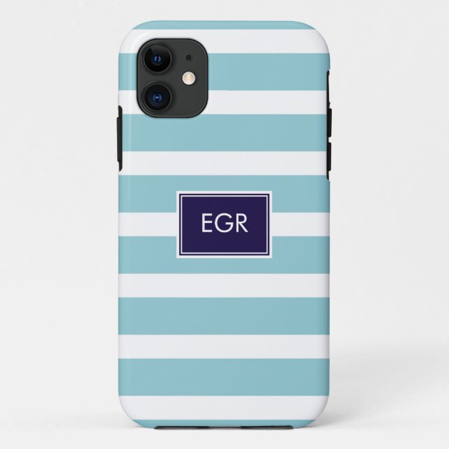 Monogram Stripes iPhone Cases (Aqua/Marine) (Rückseite)