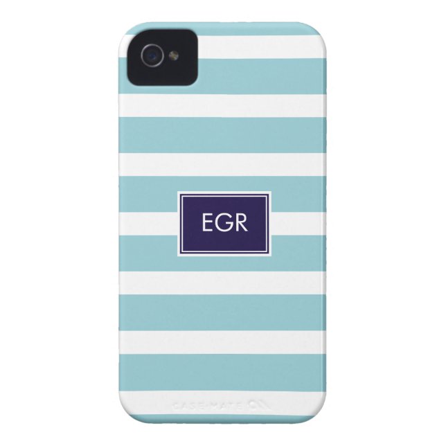 Monogram Stripes iPhone Cases (Aqua/Marine) (Rückseite)