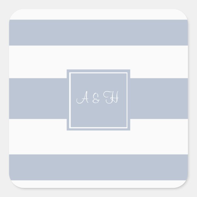 Monogram & Stripes Light Blue Aufkleber (Vorderseite)