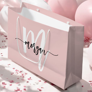 Monogram Stylish Modern Blush Pink Script Große Geschenktüte