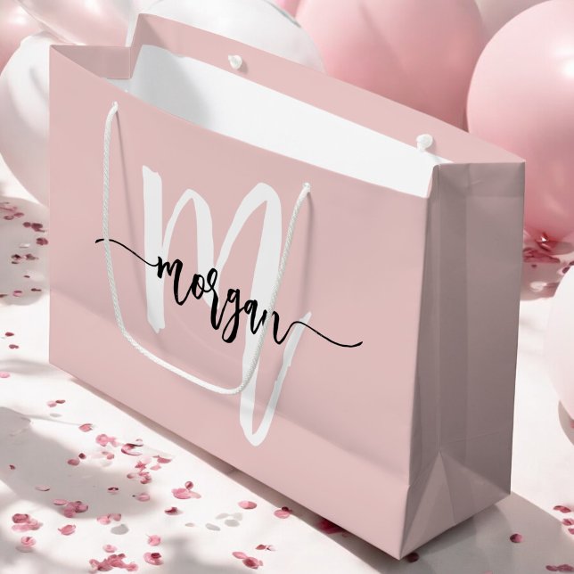 Monogram Stylish Modern Blush Pink Script Große Geschenktüte (Von Creator hochgeladen)