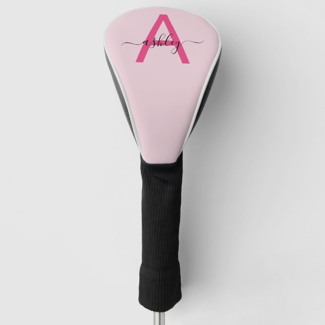 Monogram Stylish Modern Hot Pink Golf Headcover (Vorderseite)