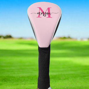 Monogram Stylish Modern Hot Pink Golf Headcover