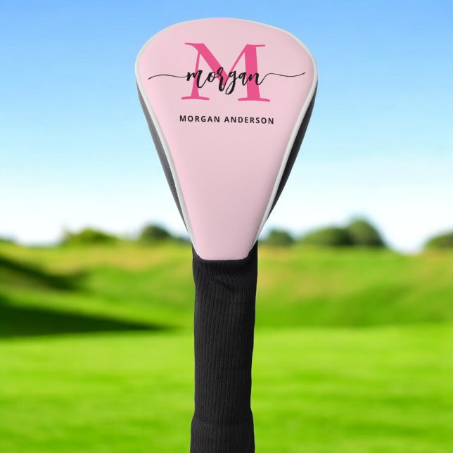 Monogram Stylish Modern Hot Pink Golf Headcover (Von Creator hochgeladen)