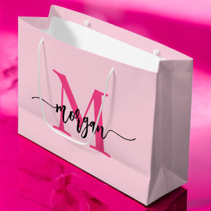 Monogram Stylish Modern Hot Pink Große Geschenktüte