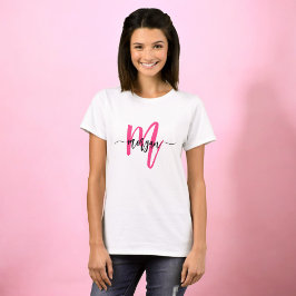 Monogram Stylish Modern Hot Pink T-Shirt