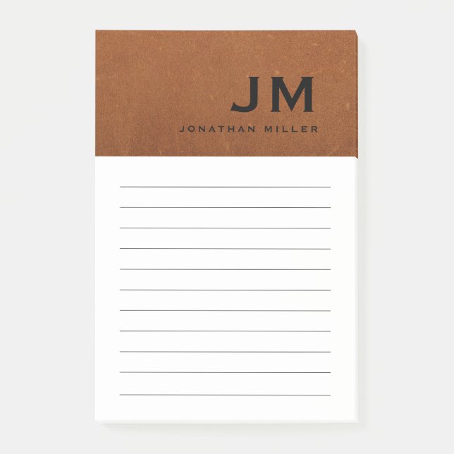 Monogram Stylish Modern Sable Leather Post-it Klebezettel (Vorderseite)