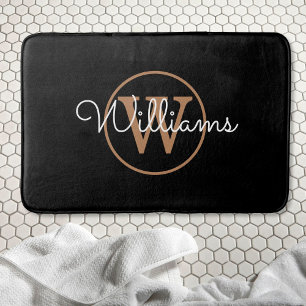 Monogram Stylish Script Black Gold Badematte
