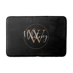 Monogram Stylish Script Name Gold Black Badematte