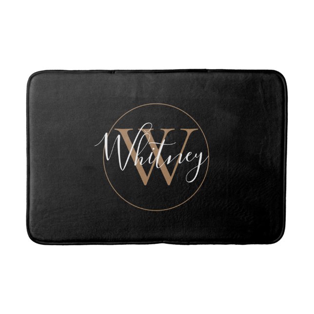 Monogram Stylish Script Name Gold Black  Badematte (Vorderseite)