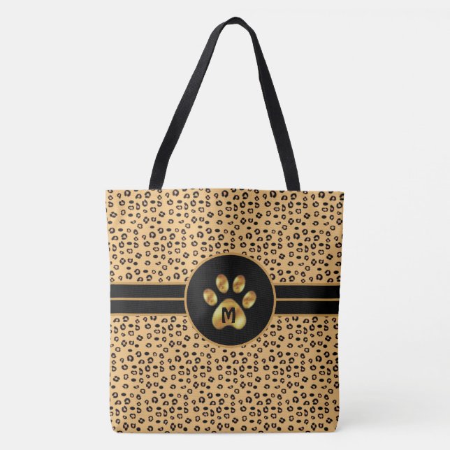 Monogram & Stylish Tiger Pattern & Paw Tasche (Vorderseite)