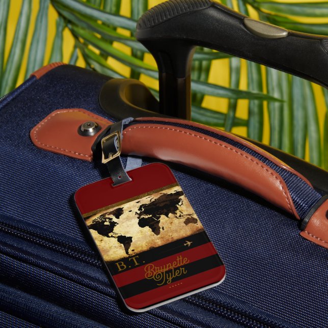 Monogram Stylish World Map Travel Gepäckanhänger (Vorderseite Insitu 1)