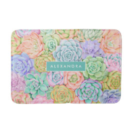 Monogram Succules Aquarellfarbene Pastel Badematte