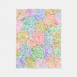 Monogram Succules Aquarellfarbene Pastel Fleecedecke