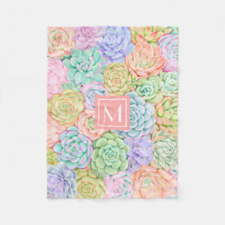 Monogram Succules Aquarellfarbene Pastel Fleecedecke