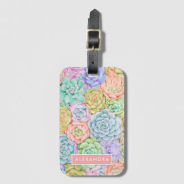 Monogram Succules Aquarellfarbene Pastel Gepäckanhänger