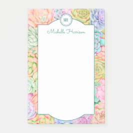 Monogram Succules Aquarellfarbene Pastel Post-it Klebezettel