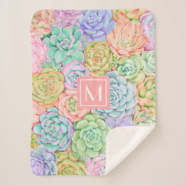 Monogram Succules Aquarellfarbene Pastel Sherpadecke