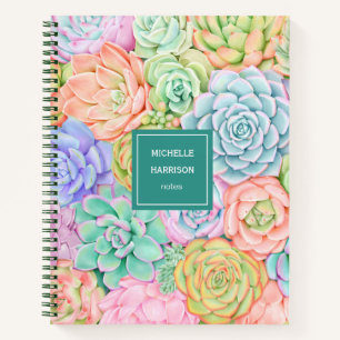 Monogram Succules Aquarellfarbener Pastel Big Notizbuch