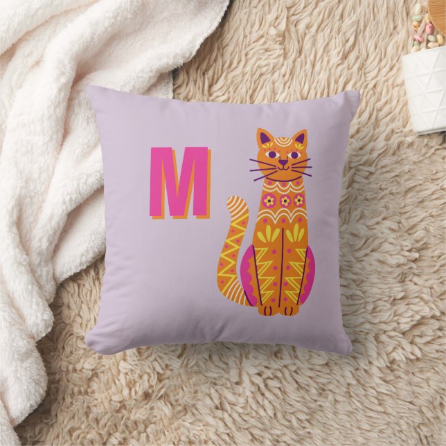 Monogram Sugar Skull Cat Day of the Dead Pillow Kissen (Decke)
