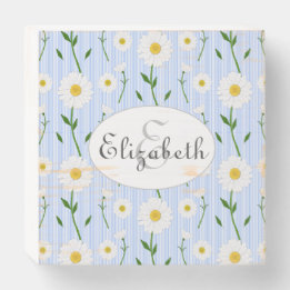 Monogram Summer Daisis Muster Light Blue Stripe Holzkisten Schild
