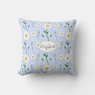 Monogram Summer Daisy Blume Muster Blue Strip Kissen