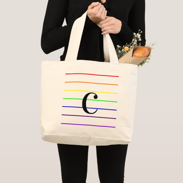 Monogram Summer Fun Rainbow Stripes Tragetasche (Vorderseite (Produkt))