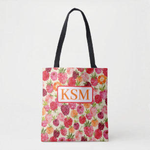 Monogram Summer Raspberry Watercolor Coquette Tasche