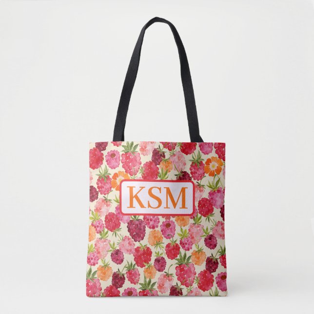Monogram Summer Raspberry Watercolor Coquette Tasche (Vorderseite)