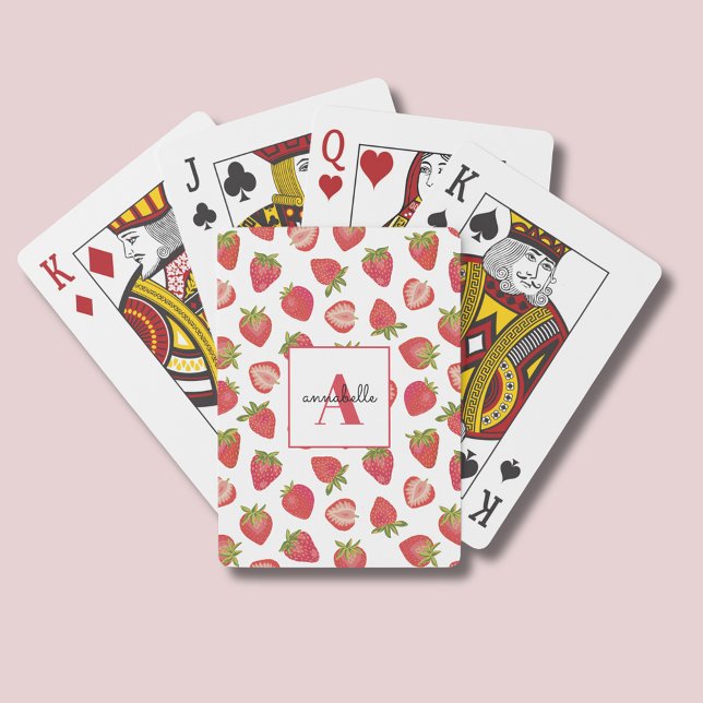 Monogram Summer Strawberry Personalisiert Spielkarten (Personalised strawberry playing cards.)